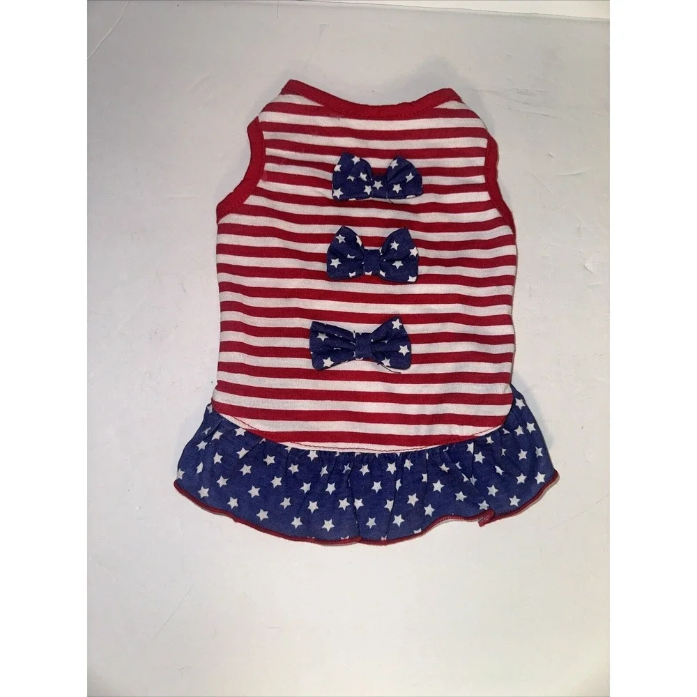 Dog Dress With Stars Red White Navy XS